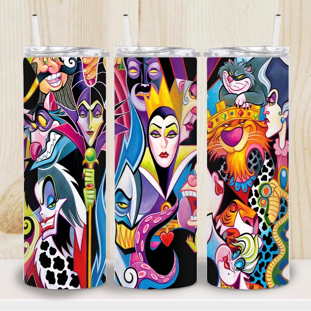 20oz Disney Villians Collage Stainless Steel Tumbler with lid & straw
